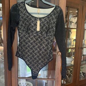 Chic Black Patterned Bodysuit
